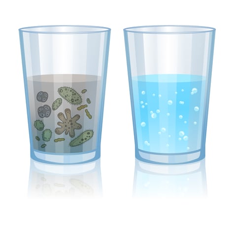 Water test, water test micro organisms, water test dirty water, compare water after filtration, 